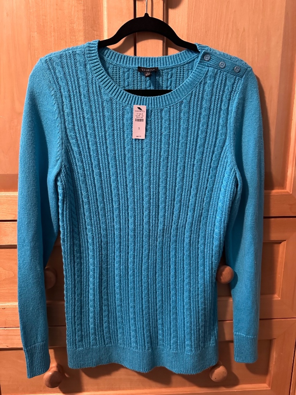 NWT Talbots Women's Blue Cable Knit Sweater with Button Detail S